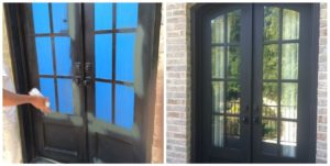 Repair process compared to the final product in a wrought iron door repair